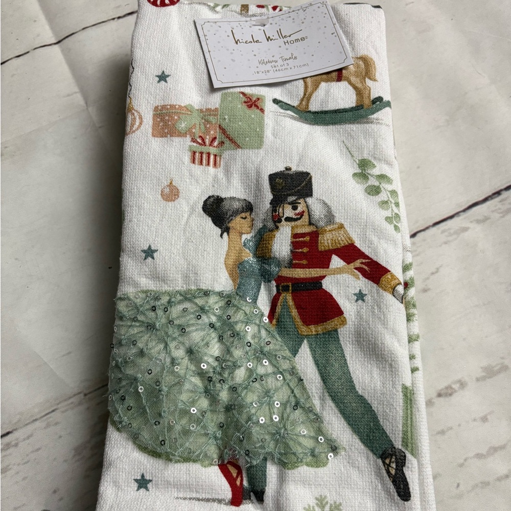 Ballerina And Toy Soldier Christmas Kitchen Towels - set of 3 by Nicole Miller